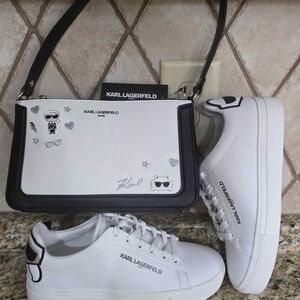 Karl Lagerfeld White Sneakers and Bag Set